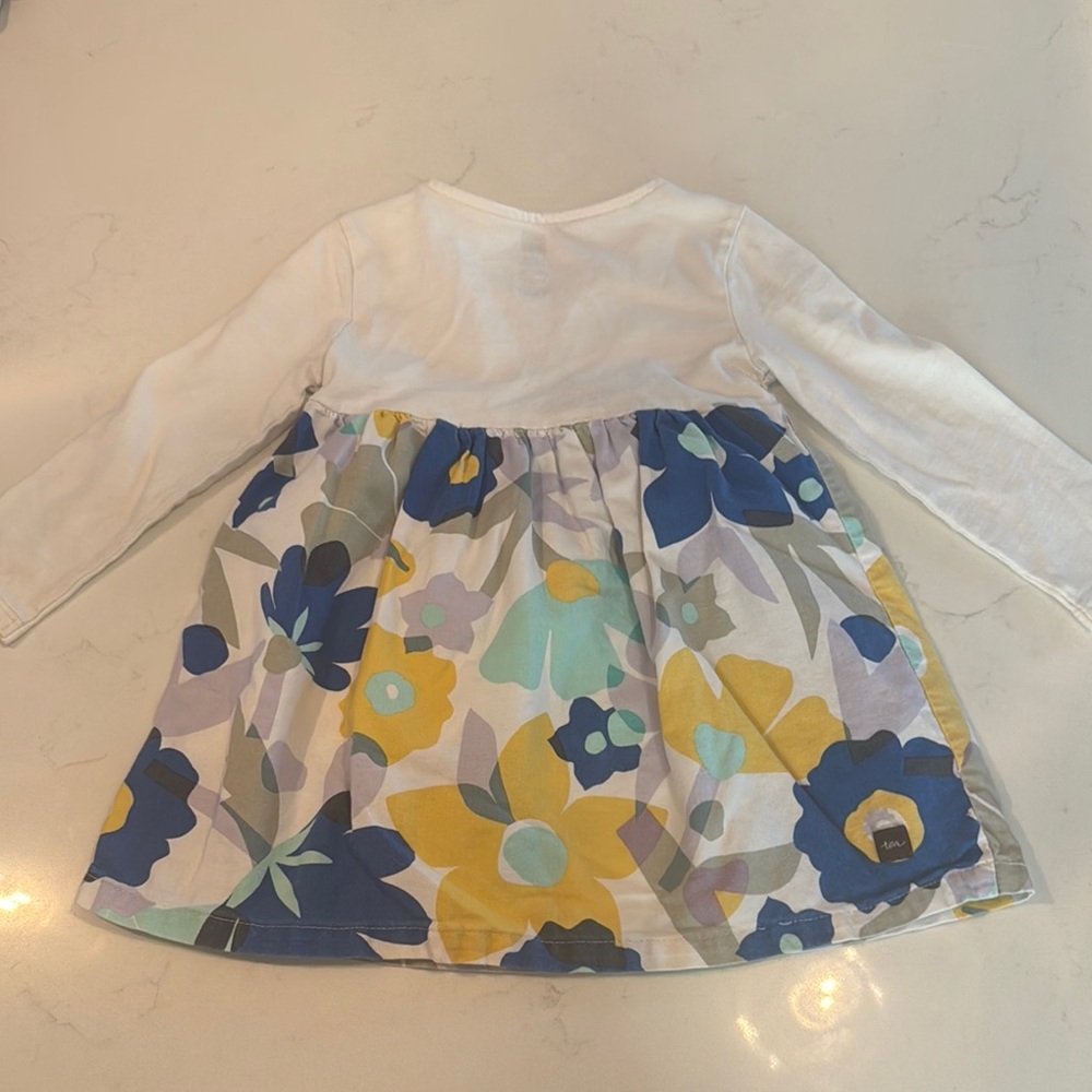 Floral Kids Dress - White and Blue - Picture 4 of 4